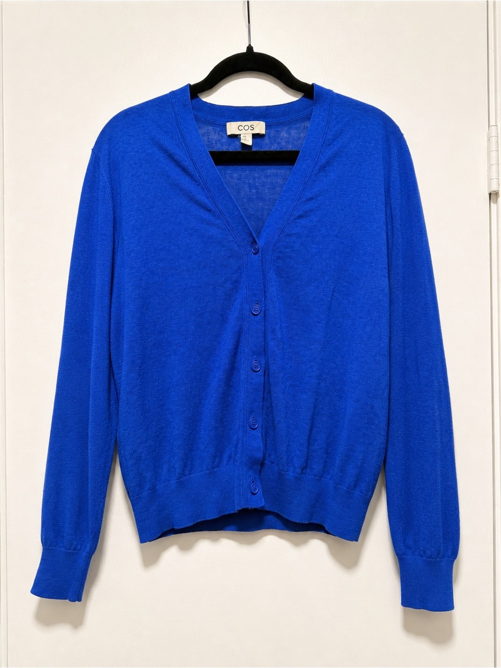 COS Cobalt Blue Lightweight V Neck Button Cardigan Small Everyday Wardrobe